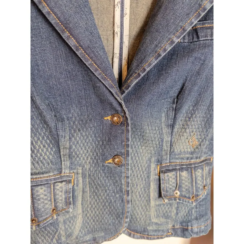 Baby Phat Y2K Denim Blazer Logo Jacket Cropped Large